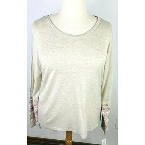 Style & Co. Women's Top Scoop Neck High-Low Hem Long Sleeve X-Large, Beige NWT